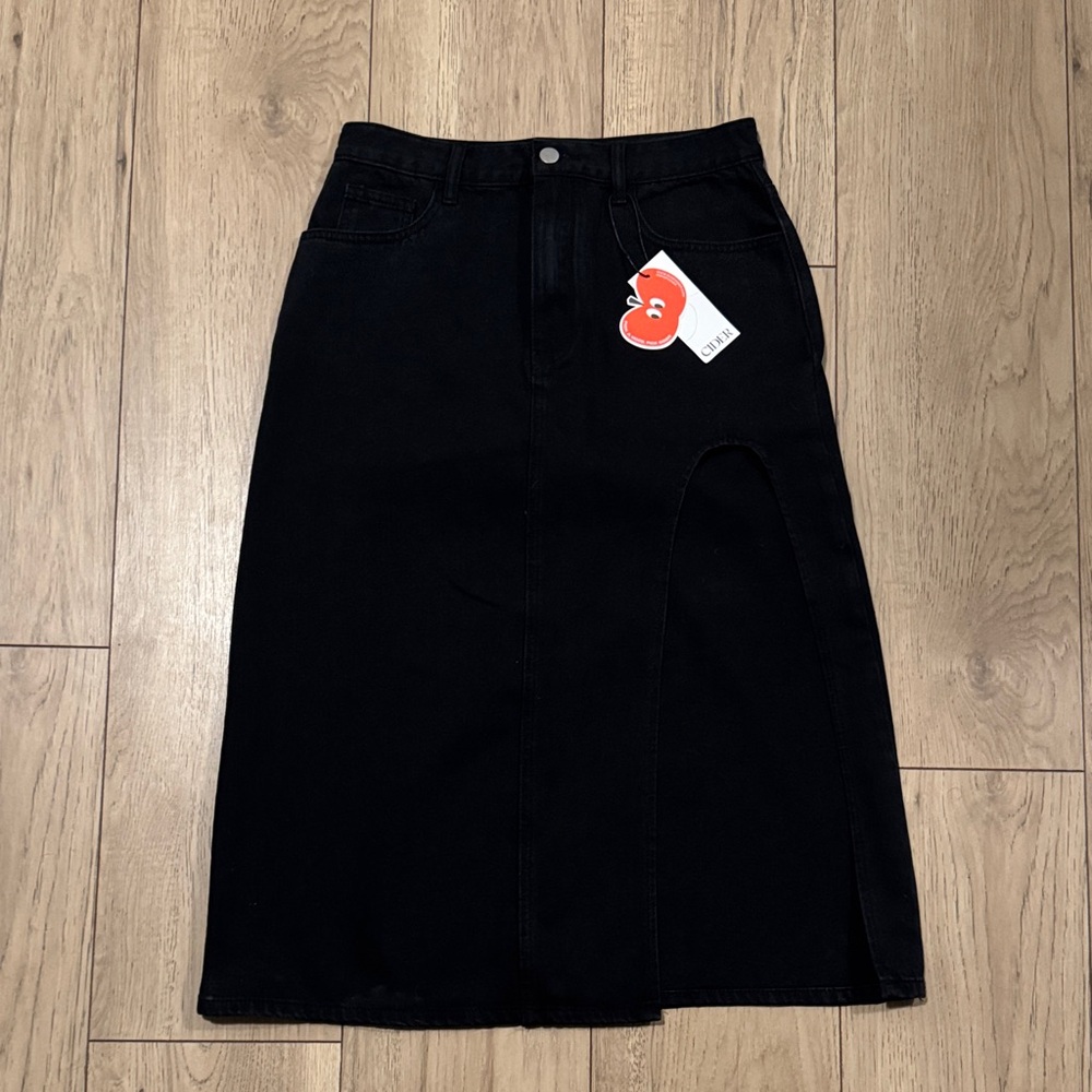 NWT Cider Denim Jeans Black Midi Skirt with Front Slit Women’s Medium